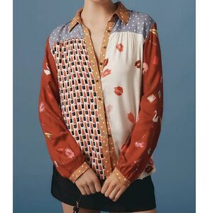 Anthropologie x Maeve The Paz Mixed Print Button down Shirt NWOT